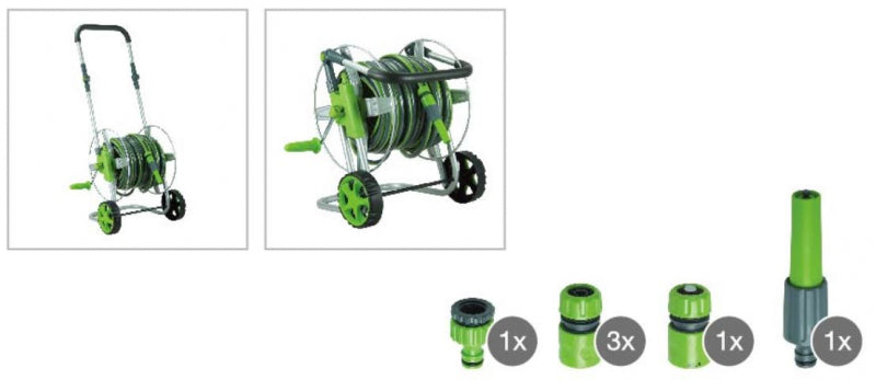 Daye ratiņi un šļūtene 25m 3/4" komplektā ar uzgaļiem